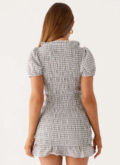 Millicent Ruched Mini Dress - Grey Check