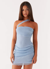 Misty Mesh Mini Dress - Pale Blue