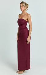 Jamie Maxi Dress - Strapless Ruched Fitted Column Dress in Wine
