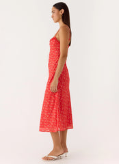 Kahlo Midi Dress - Magenta Red Rose