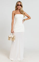 Keyla Maxi Dress - Strapless Contrast Skirt Dress in Ivory