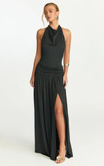 Sophia Maxi Dress - Backless High Cowl Neck Jersey Dress in Black