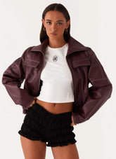 Meant To Be PU Boxy Jacket - Wine