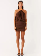 Vidia Flower Mini Dress - Chocolate