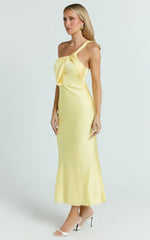 Carmella Midi Dress - One Shoulder Twist Detail Dress in Butter Yellow
