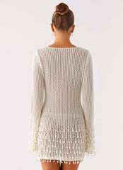 Majestic Beaded Crochet Mini Dress - Ivory