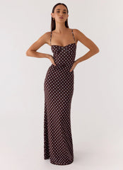 Vamonos Maxi Dress - Chocolate Blue Dot