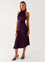 Casta Halterneck Midi Dress - Plum