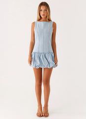 Meg Bubble Denim Mini Dress - Blue