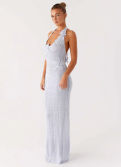Novalee Flower Crochet Maxi Dress - Blue