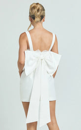 Alegra Mini Dress - Square Neck Fit And Flare Dress in Ivory