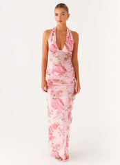 Micca Halter Maxi Dress - Pink Floral Print