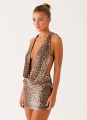 Elysia Sequin Mini Dress - Leopard