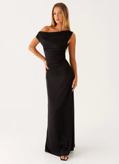 Heart Of Glass Satin Maxi Dress - Black