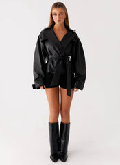 Midtown Faux Leather Trench - Black