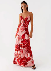 Flora Satin Maxi Dress - Sicily Sunsets Print