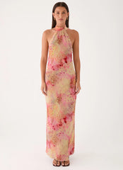 Keena Chiffon Scarf Maxi Dress - Botanic Cheetah