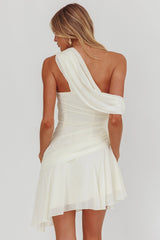Anaisa One-Shoulder Draped Mini Dress Cream