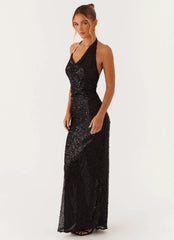 After Tonight Sequin Cowl Neck Maxi Dress - Black