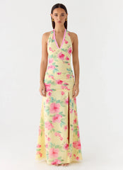 Colada Halter Maxi Dress - Lemon Soleil