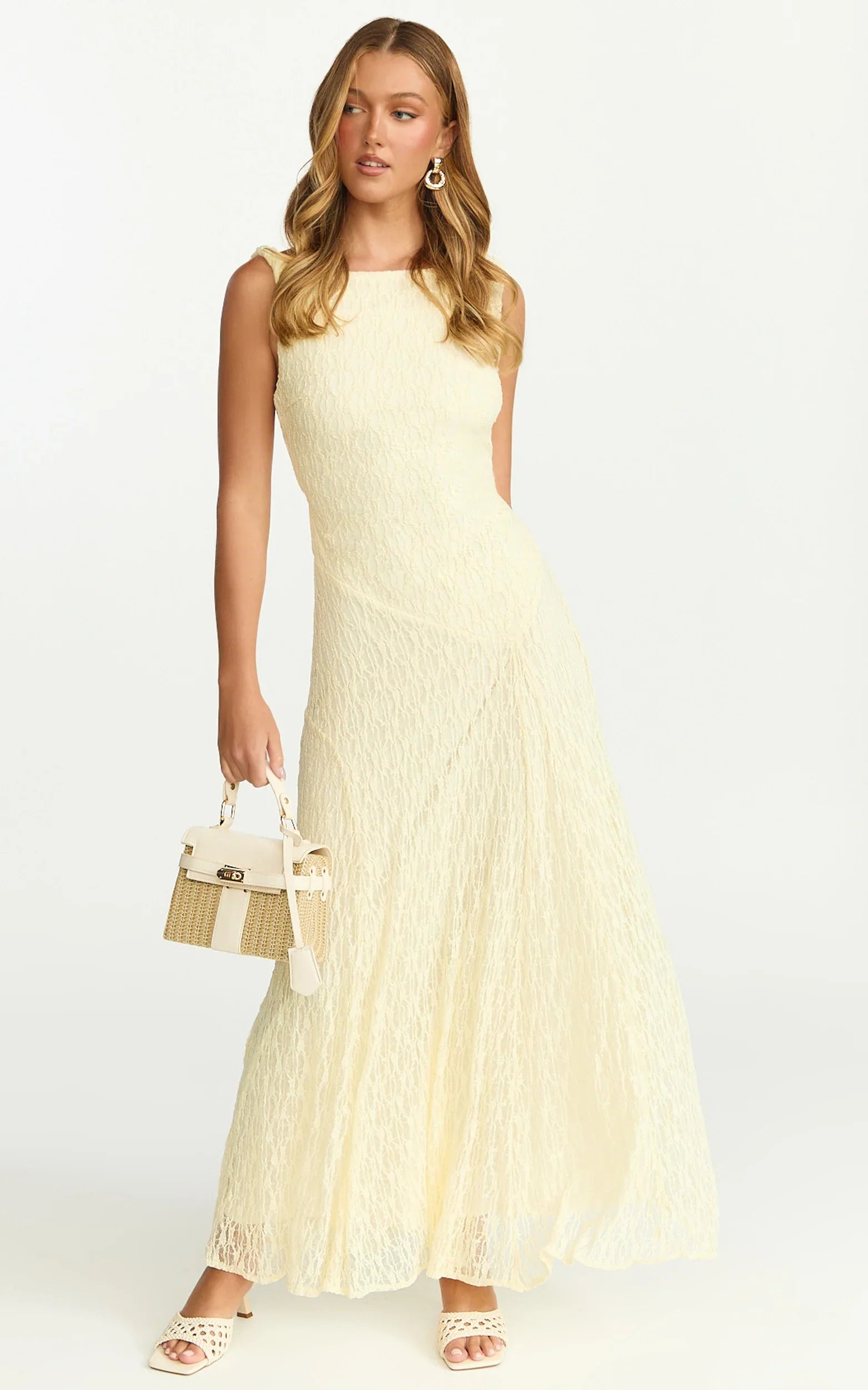 Madeleine Maxi Dress - Hight Neck A Line Dress in Lemon