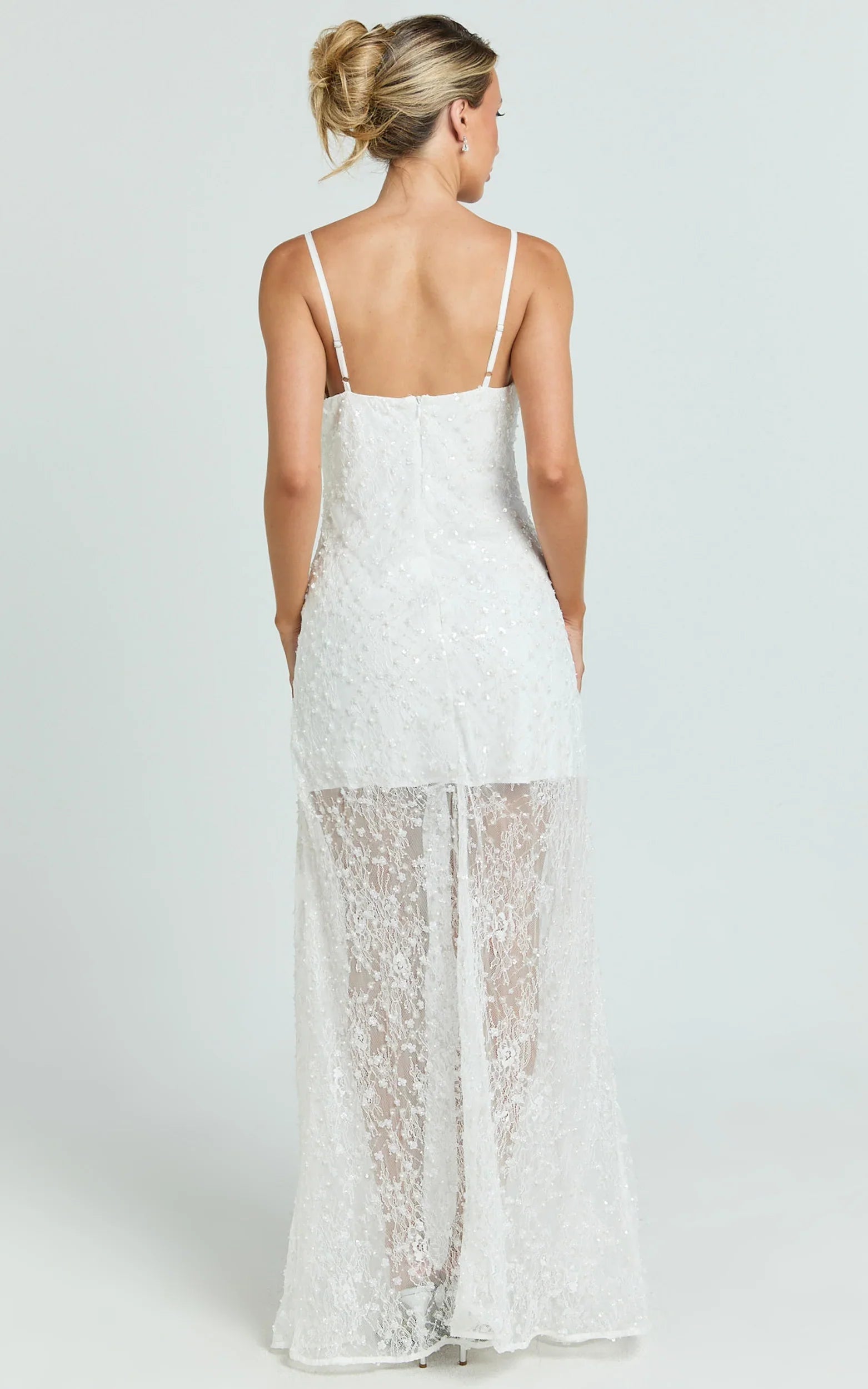 Alana Maxi Dress - Lace Sequin Cowl Neck Dress in White