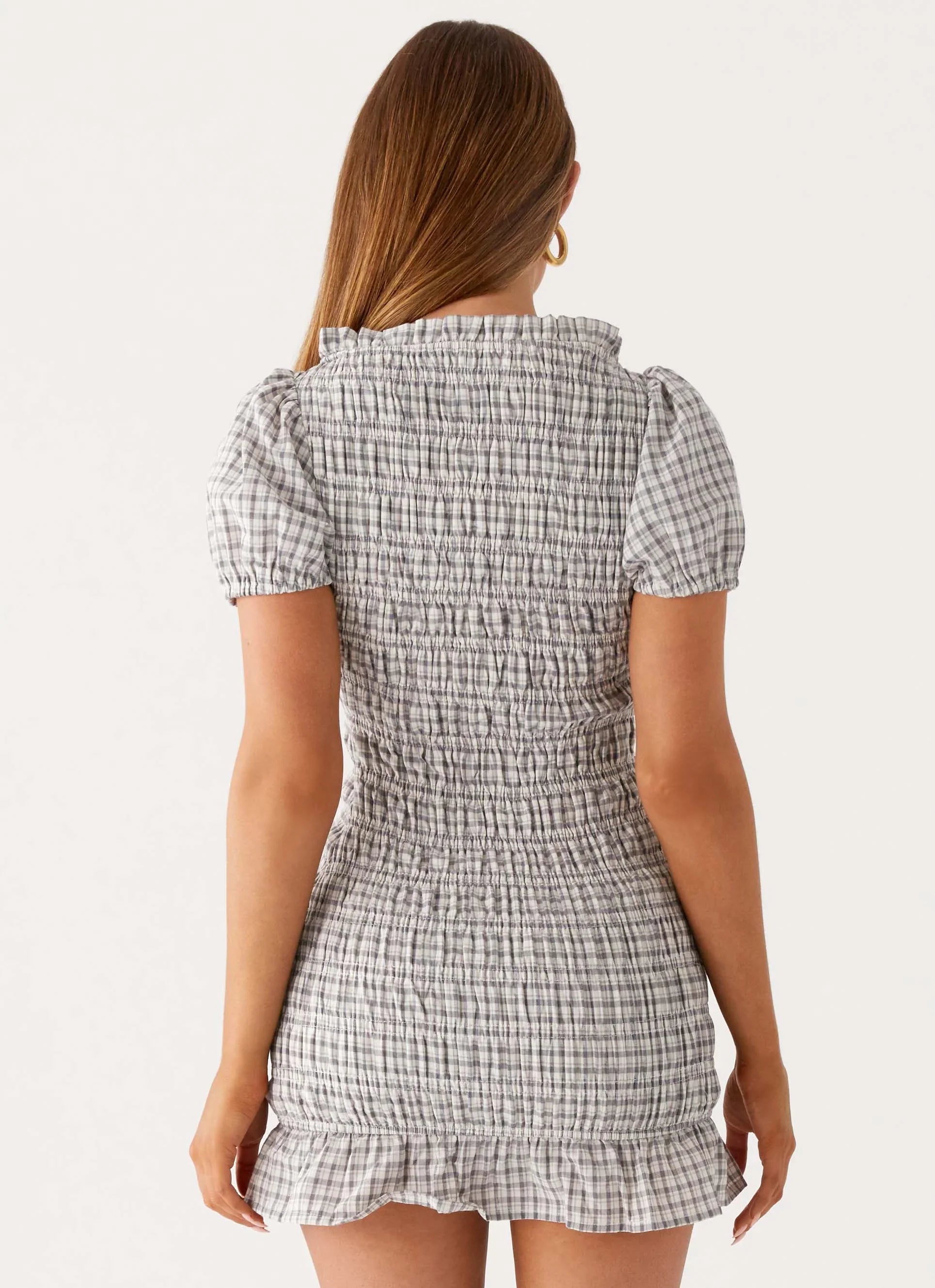 Millicent Ruched Mini Dress - Grey Check