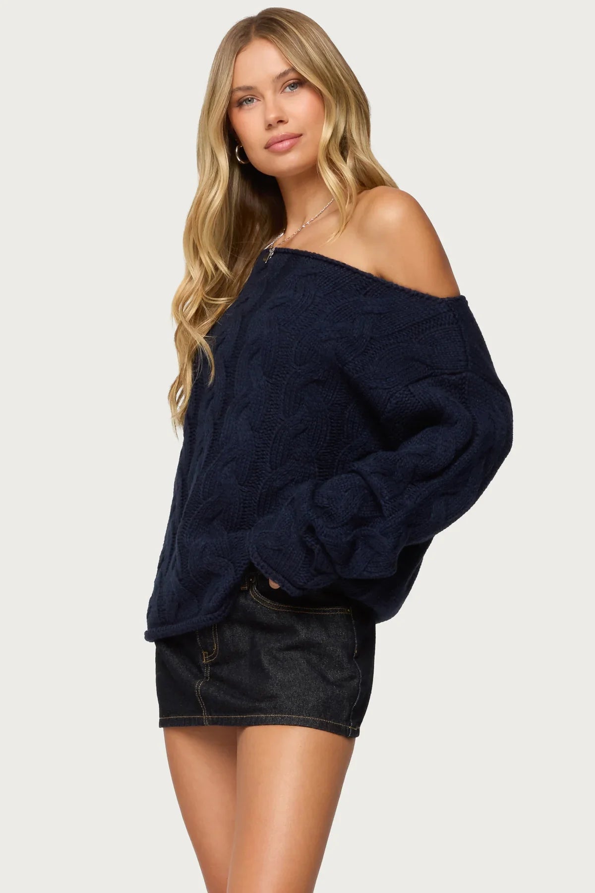 Nellie Off Shoulder Cable Knit Sweater