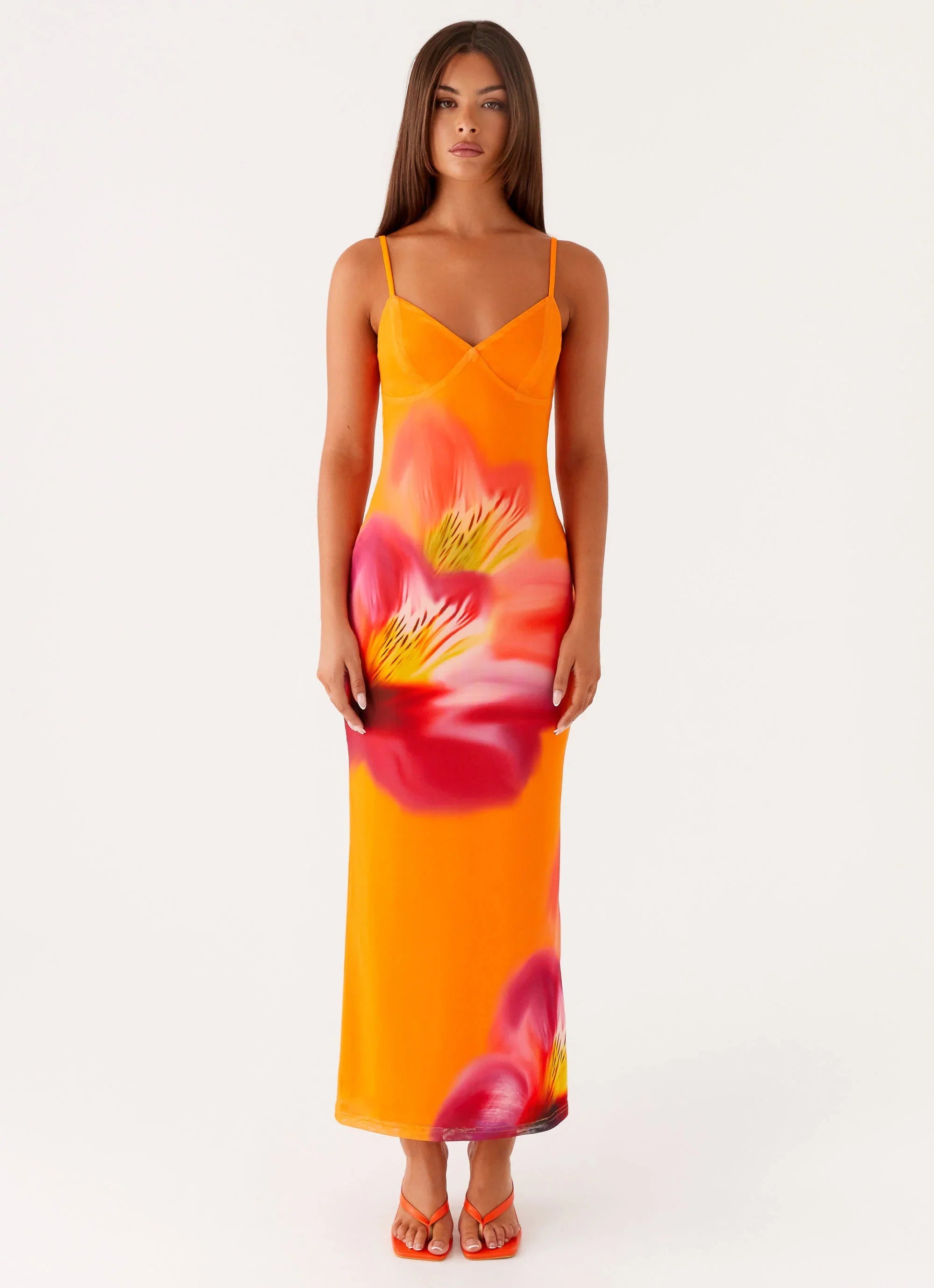Kasey Midi Dress - Orange Tropical