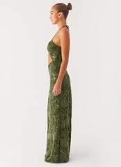 Phoenicia Beaded Maxi Dress - Khaki