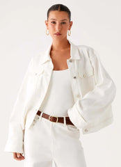 Back Again Oversized Denim Jacket - White