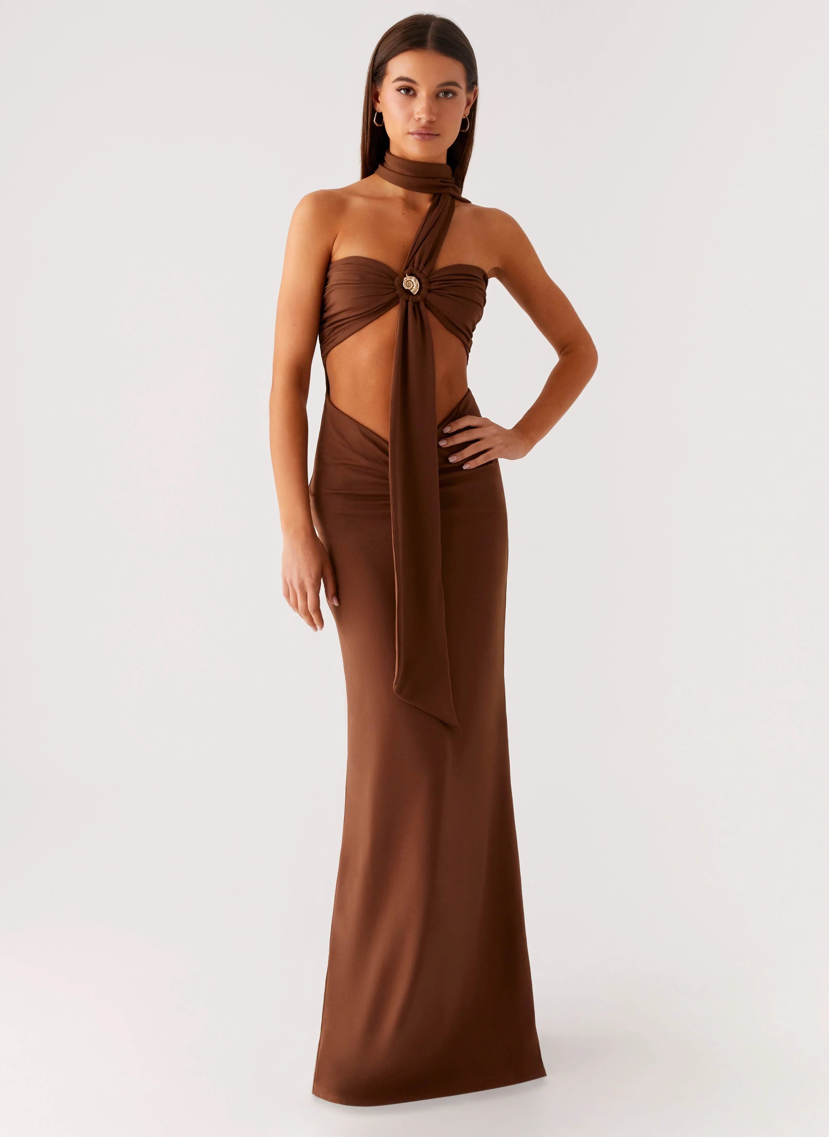 Olive Bloom Maxi Dress - Chocolate