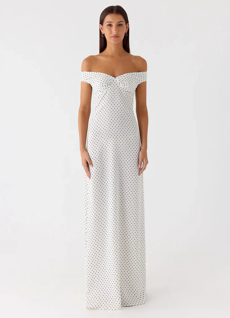 Melany Maxi Dress - White Polkadot