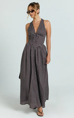Abby Midi Dress - Neckline Dress in Chocolate Polkadot