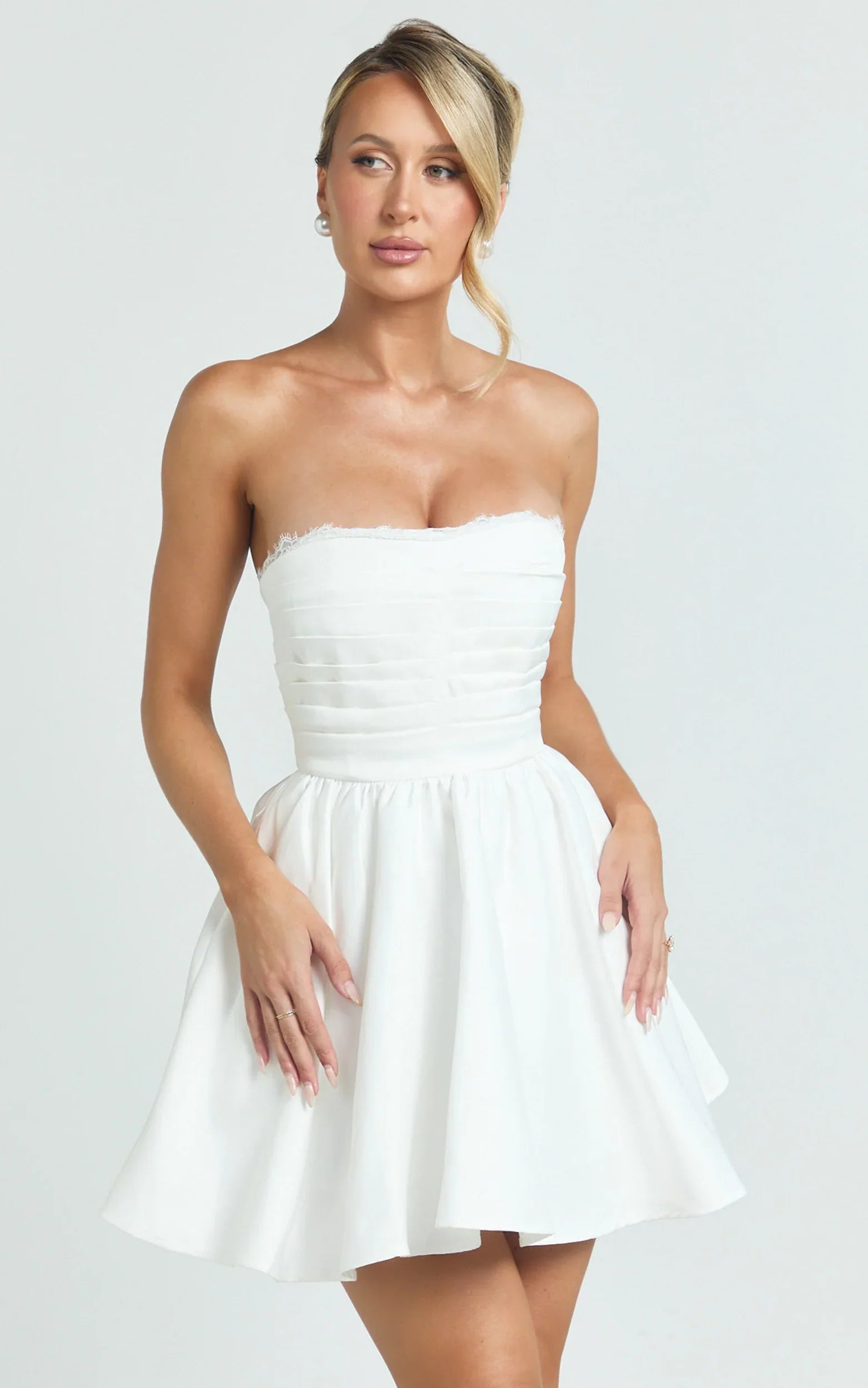 Bianca Mini Dress - Strapless Fit And Flare Dress in Ivory