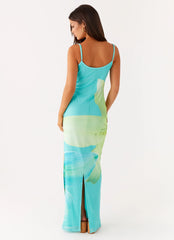 Bad News Mesh Maxi Dress - Turquoise Floral