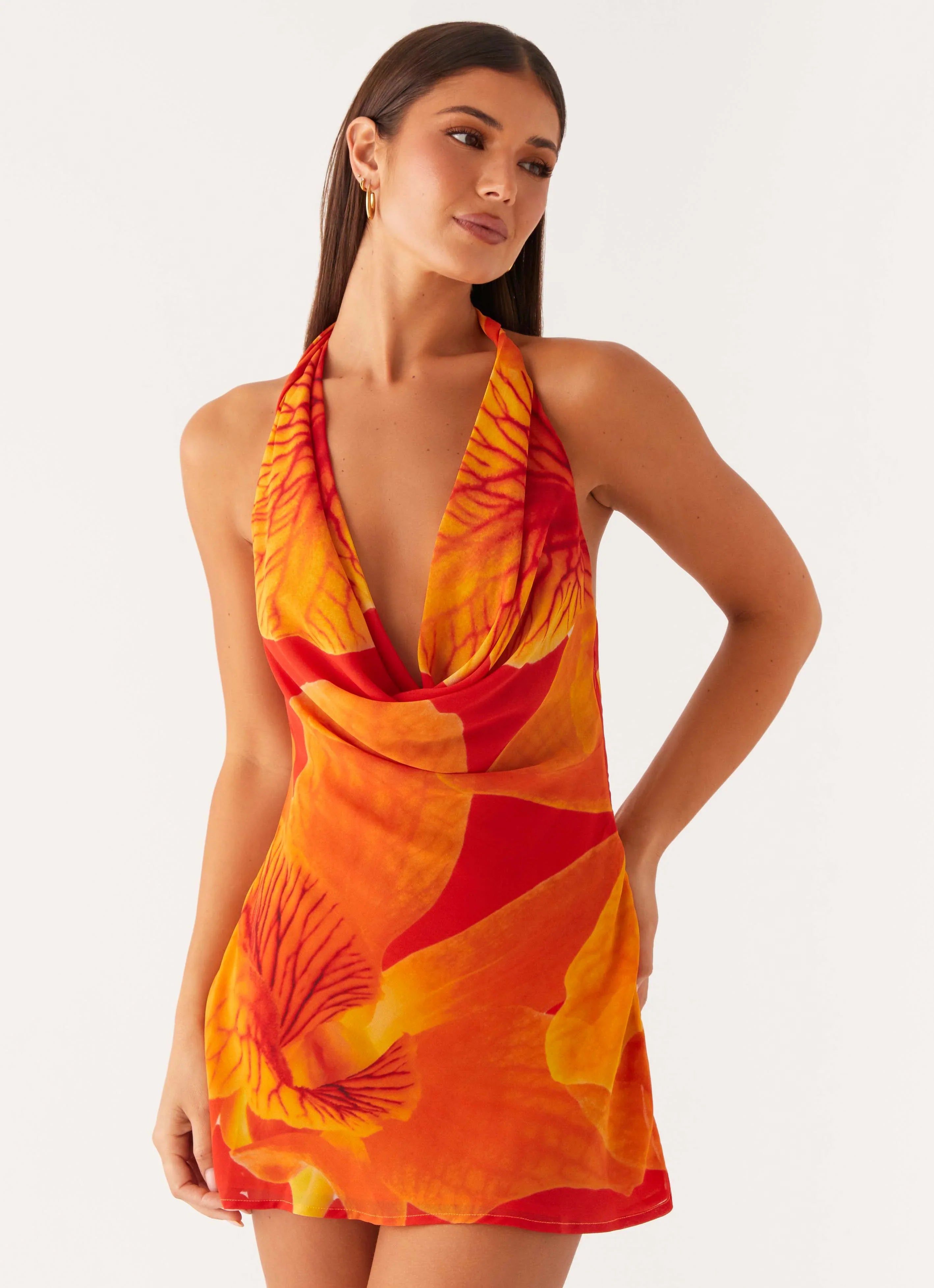 Solar Beam Cowl Mini Dress - Serene Orange