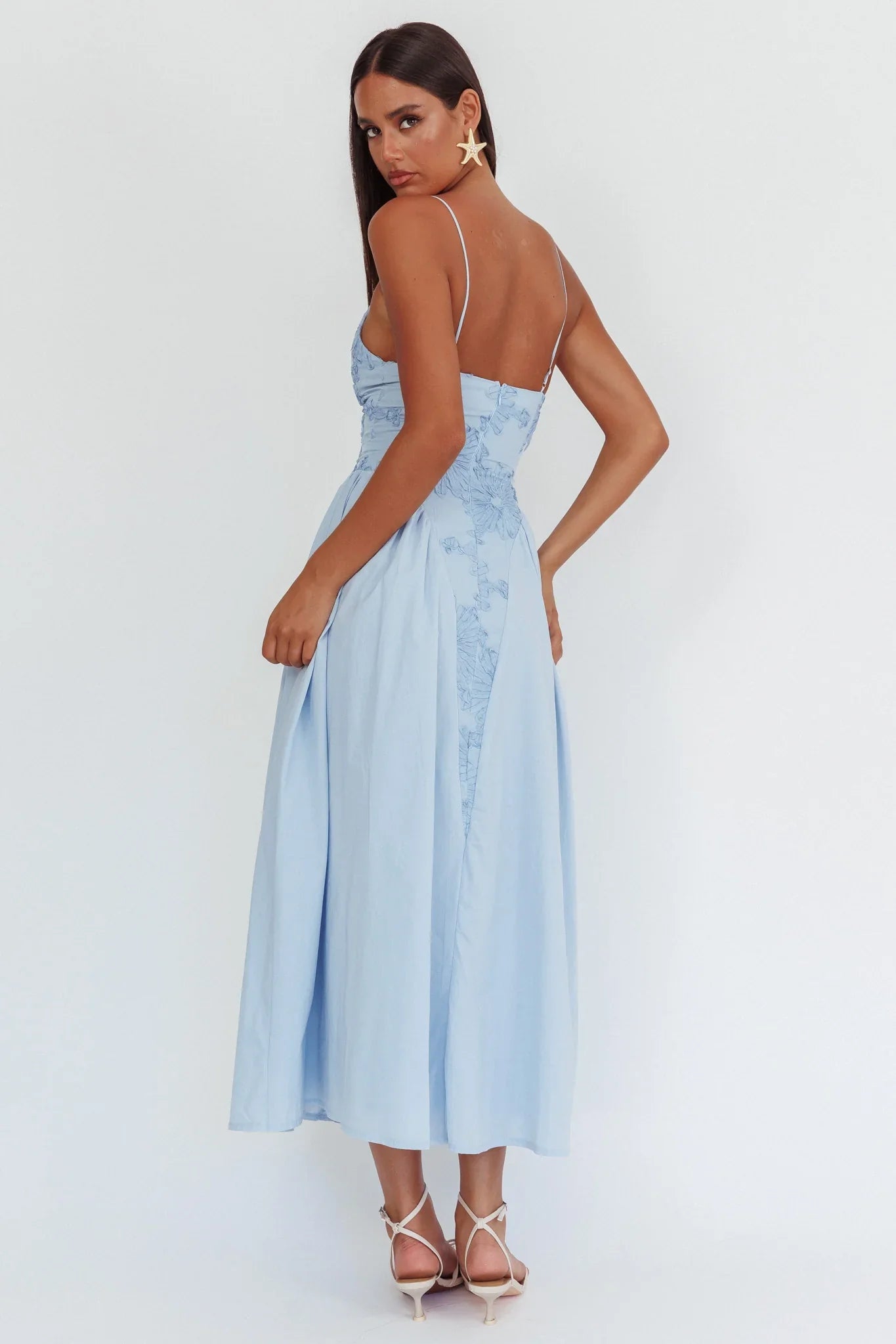 Serifine Floral Embellished Maxi Dress Blue