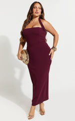Salome Midi Dress - Halter Neck Column Dress in Wine