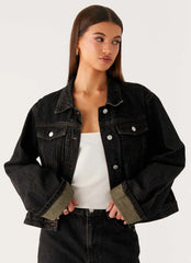 Back Again Oversized Denim Jacket - Acid Charcoal