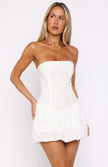 Sunny Vibes Strapless Broderie Mini Dress White