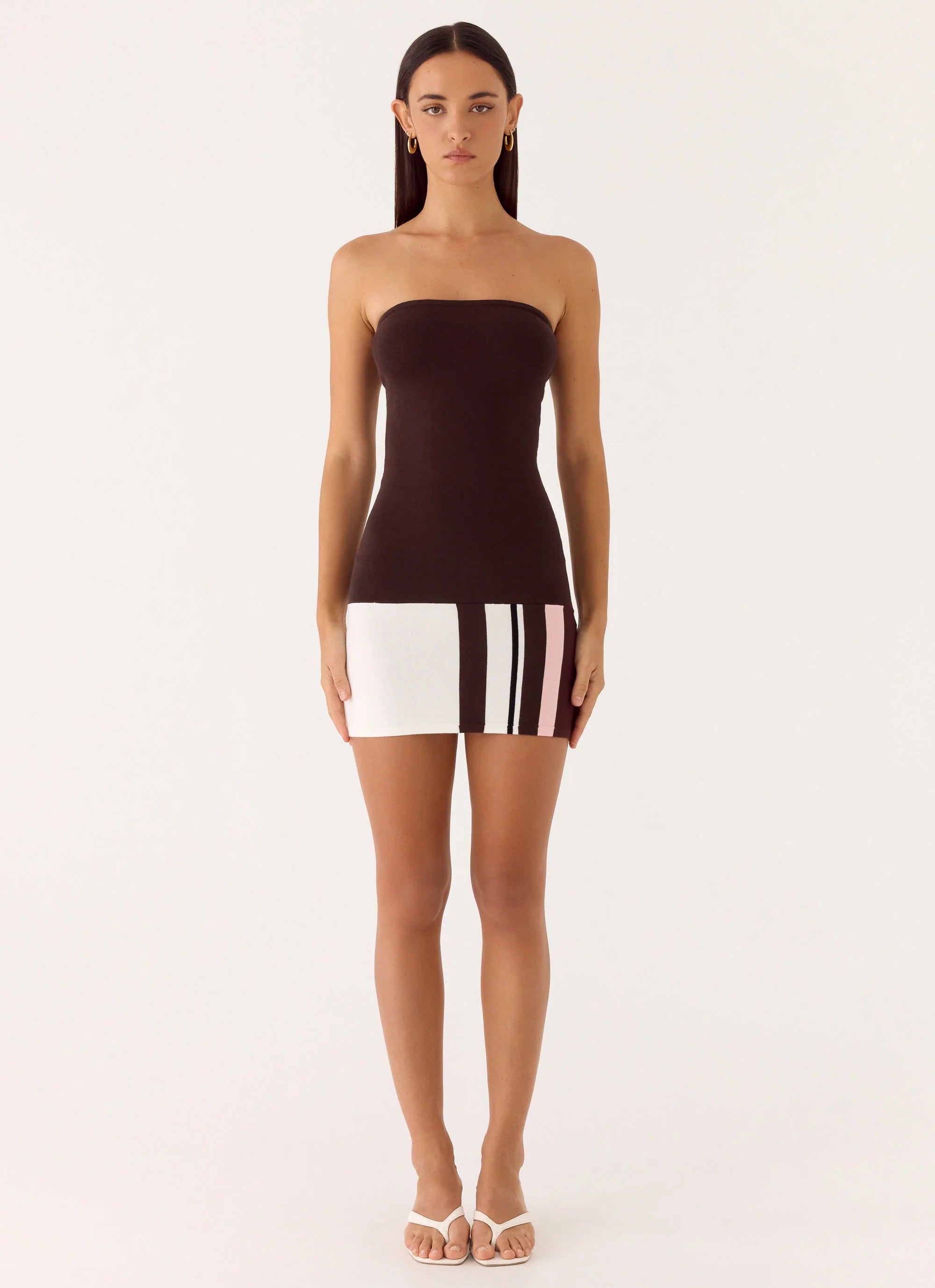 Straight Lines Knit Mini Dress - Chocolate