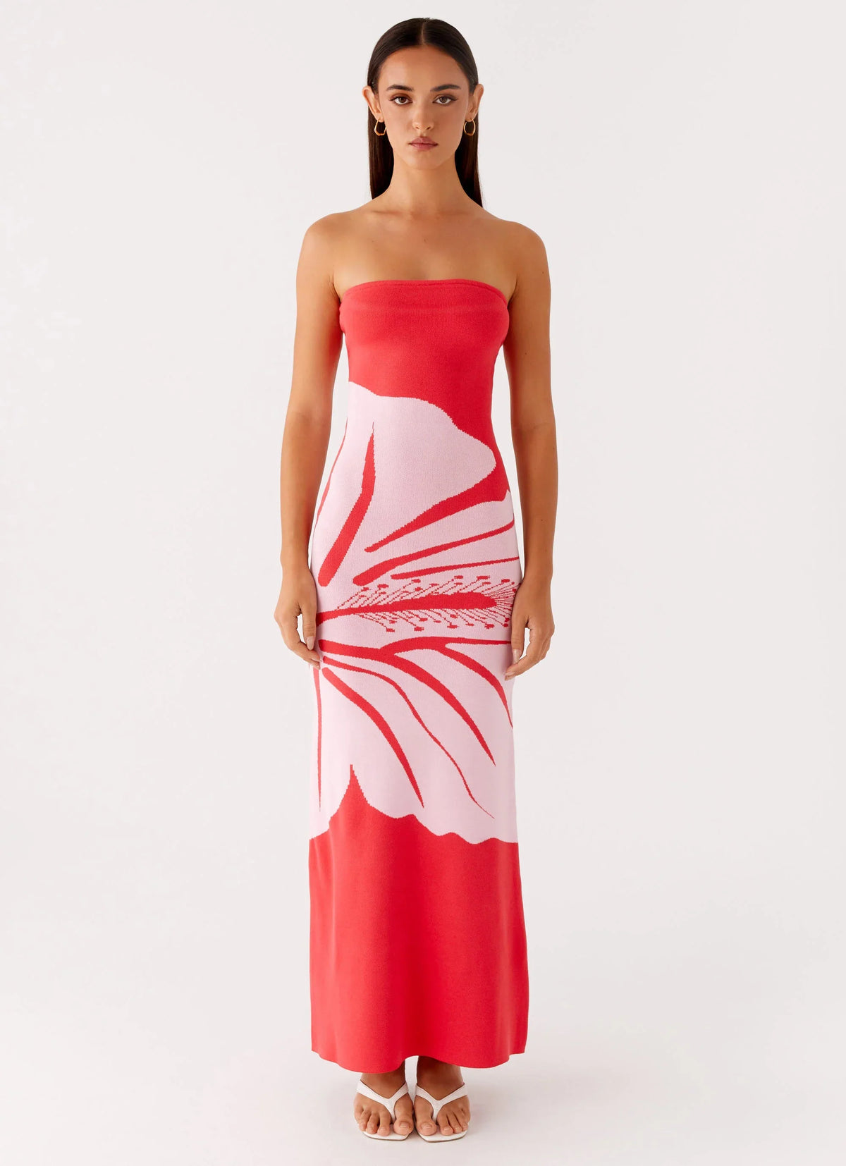 Jala Strapless Knit Maxi Dress - Red Floral