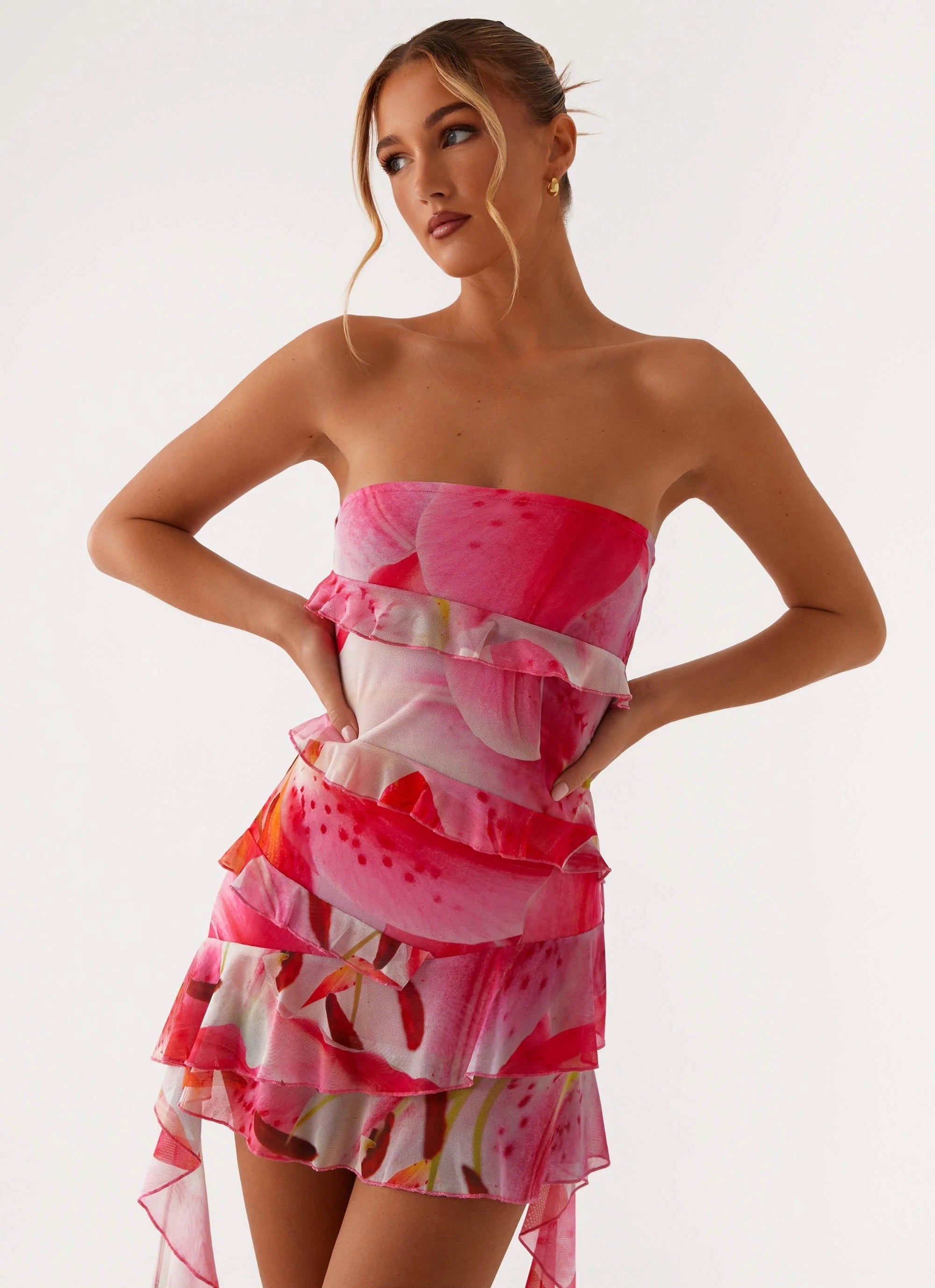 Macey Mini Dress - White Pink Lilly