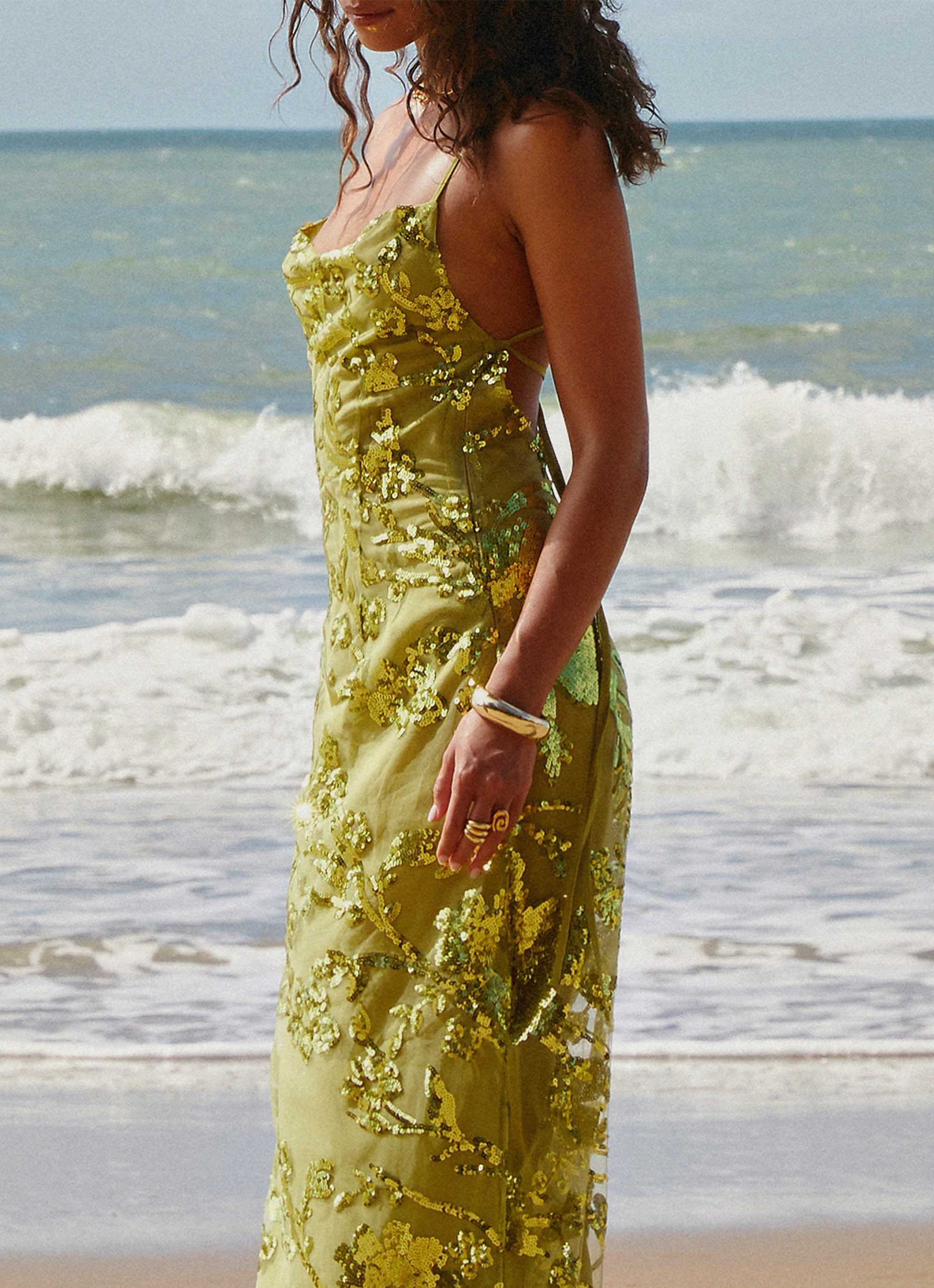 Havana Sequin Maxi Dress - Lime