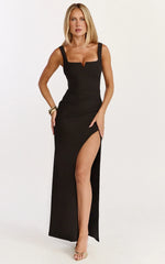 Thelma Maxi Dress - Square Neck Bodycon Dress in Black