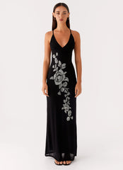 Beki Beaded Mesh Maxi Dress - Black