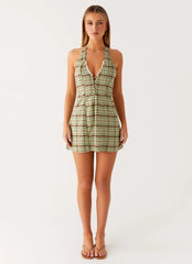 Dunia Halter Mini Dress - Forest Plaid