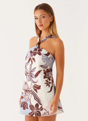 Keira Linen Mini Dress - Bluewood Blossom