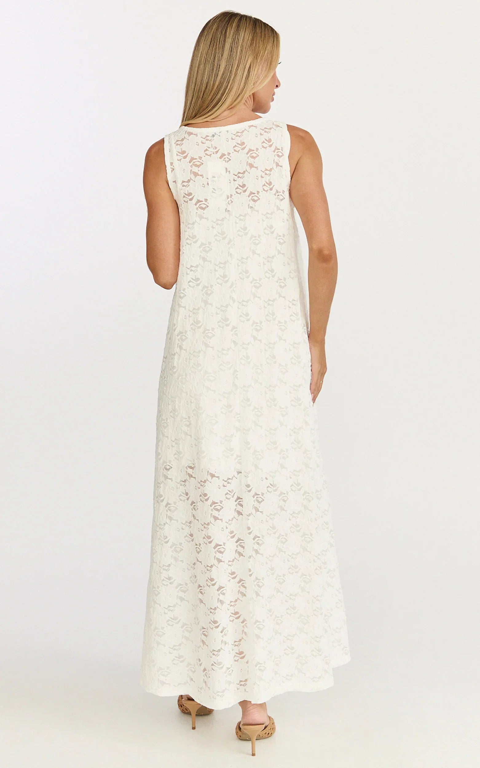 Bella Maxi Dress - Lace Shift Dress in Off White
